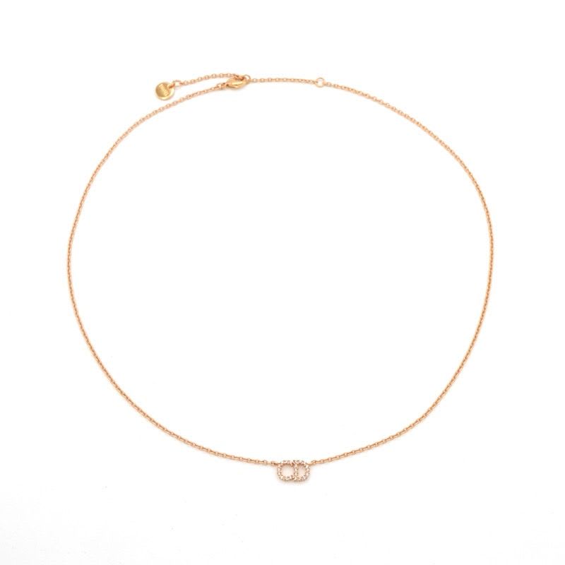 Christian Dior Clairdlune Necklace Pendant Choker Gold CD Logo Rhinestone