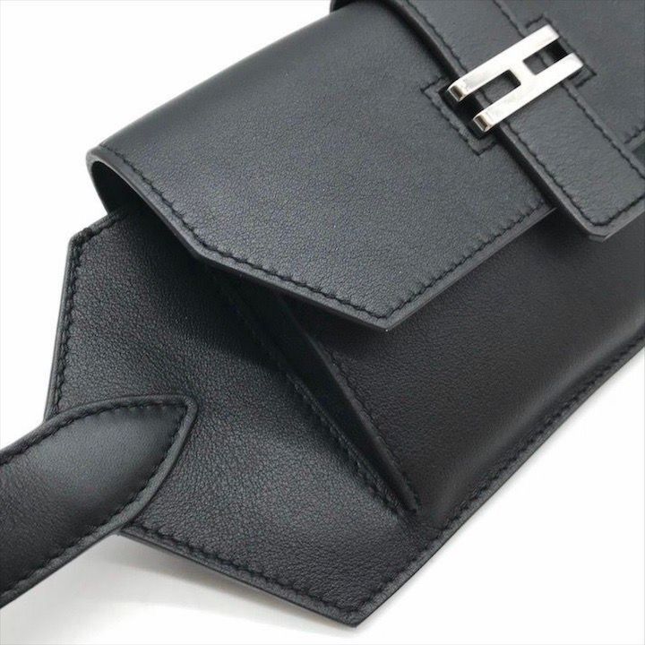 Hermes Elan Pocket Swift Waist Pouch Belt Bag Black Silver