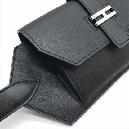 Hermes Elan Pocket Swift Waist Pouch Belt Bag Black Silver