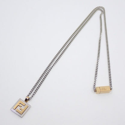 Fendi FF Logo Square Necklace Gold Color Silver [ioki