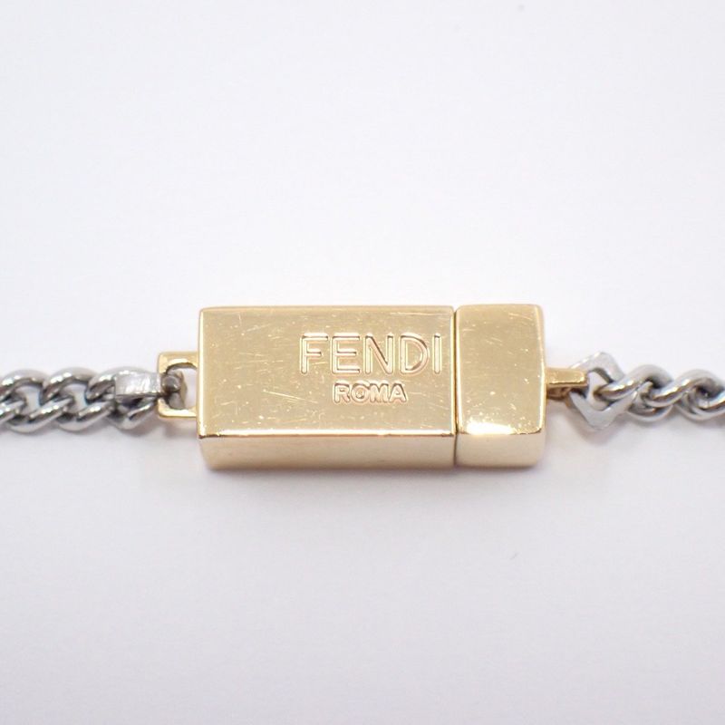 Fendi FF Logo Square Necklace Gold Color Silver [ioki