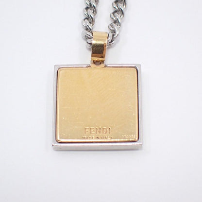 Fendi FF Logo Square Necklace Gold Color Silver [ioki