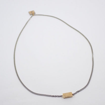 Fendi FF Logo Square Necklace Gold Color Silver [ioki