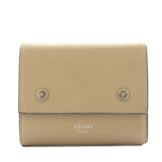 Celine Small Folded Multifunction Wallet Trifold Coin Purse Leather Beige An13