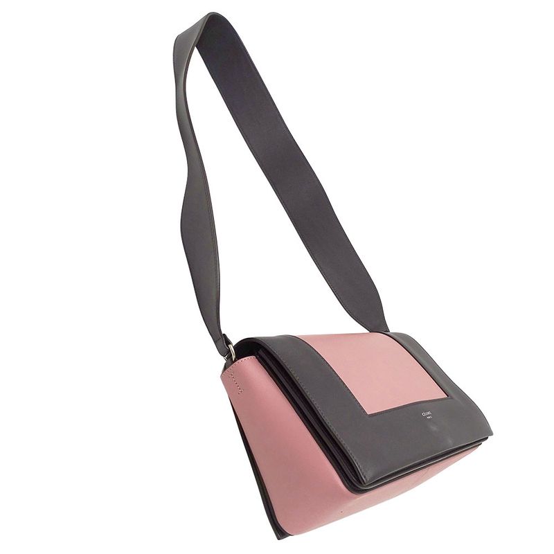 Celine Bag Shoulder Leather Frame Medium Pink Charcoal