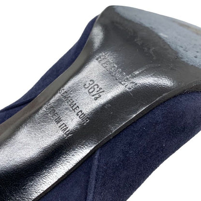 Hermes Boots Short Boots Shoes Suede Navy Silver Kelly Hardware