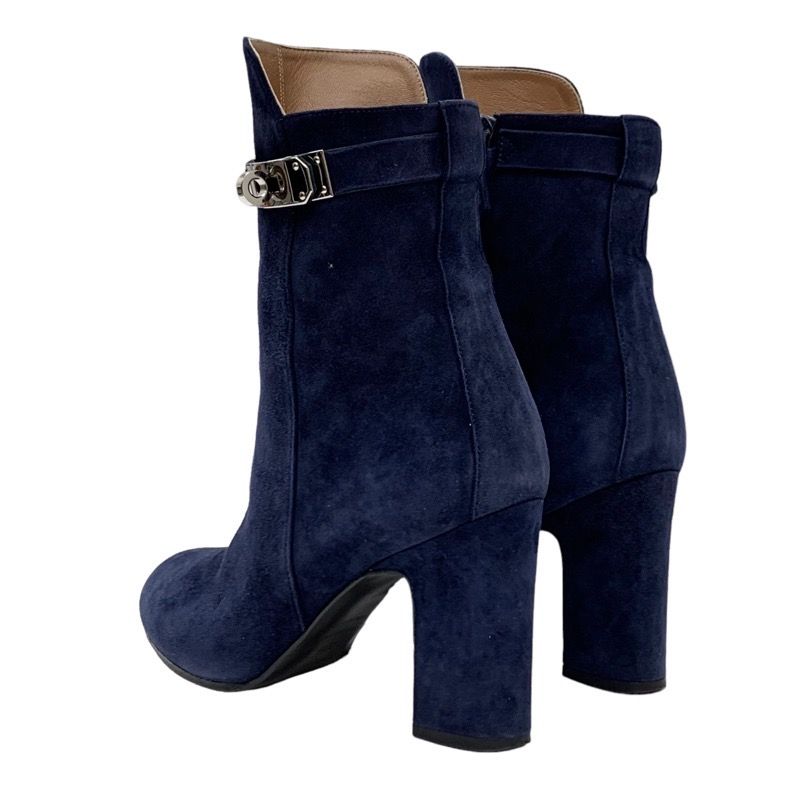 Hermes Boots Short Boots Shoes Suede Navy Silver Kelly Hardware