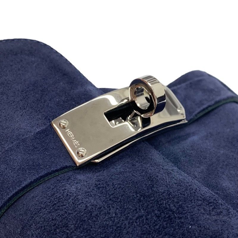 Hermes Boots Short Boots Shoes Suede Navy Silver Kelly Hardware