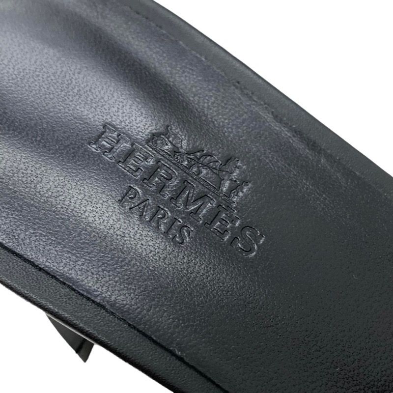 Hermes Dreamy Sandals Shoes Leather Black Silver Unused Mule Corriedo Chien