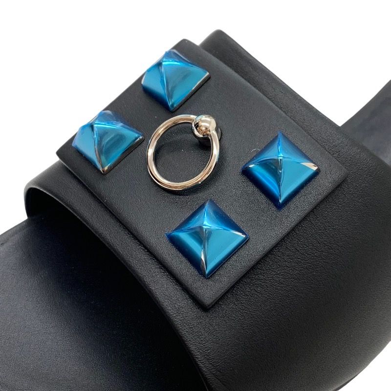 Hermes Dreamy Sandals Shoes Leather Black Silver Unused Mule Corriedo Chien