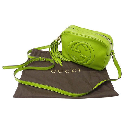 Gucci Bag Women's Brand Shoulder Bag Leather Soho Interlocking G Yellow Green