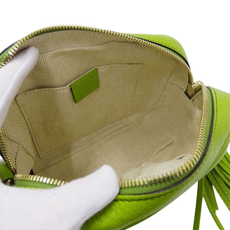 Gucci Bag Women's Brand Shoulder Bag Leather Soho Interlocking G Yellow Green