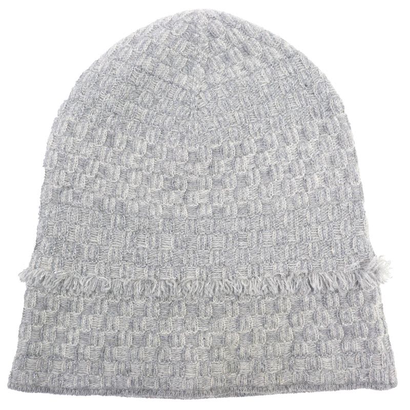 Chanel 16 B Cashmere Coco Mark Fringe Design Lame Thread Beanie Knit Cap