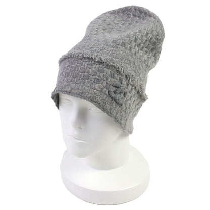 Chanel 16 B Cashmere Coco Mark Fringe Design Lame Thread Beanie Knit Cap