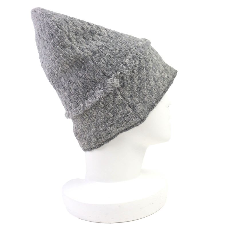Chanel 16 B Cashmere Coco Mark Fringe Design Lame Thread Beanie Knit Cap