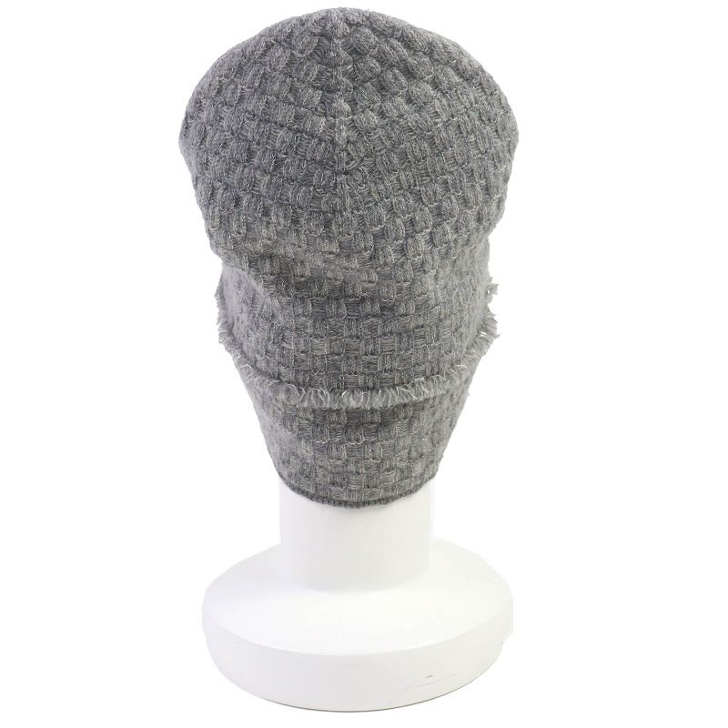 Chanel 16 B Cashmere Coco Mark Fringe Design Lame Thread Beanie Knit Cap