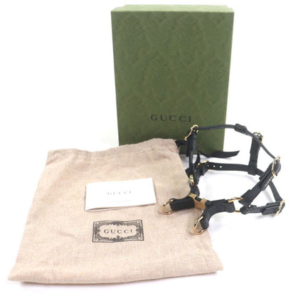Gucci Leather Interlocking G Dog Torso Harness Black Gold Hardware XS