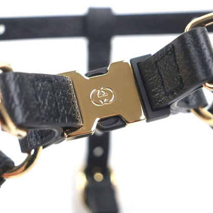 Gucci Leather Interlocking G Dog Torso Harness Black Gold Hardware XS