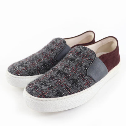 Chanel 16B G31713 Back Coco Mark Tweed Suede Leather Sneakers Slip-on Gray 36