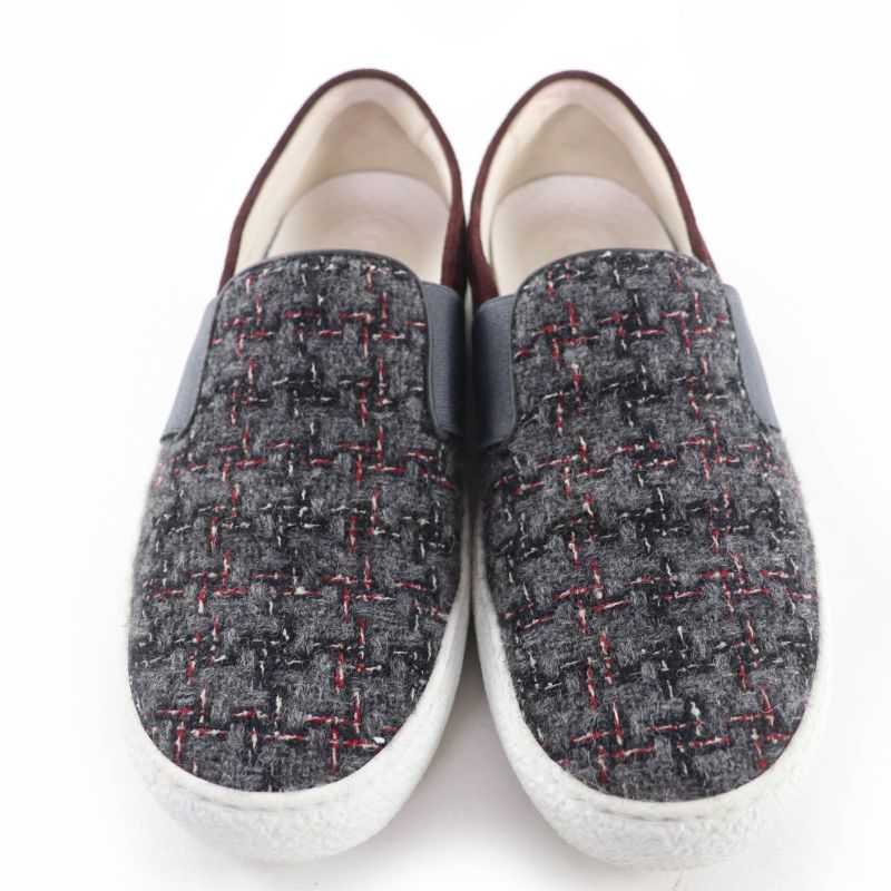 Chanel 16B G31713 Back Coco Mark Tweed Suede Leather Sneakers Slip-on Gray 36