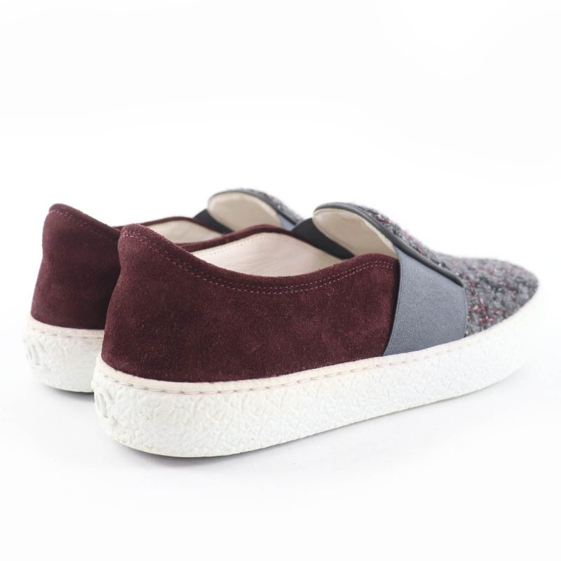 Chanel 16B G31713 Back Coco Mark Tweed Suede Leather Sneakers Slip-on Gray 36
