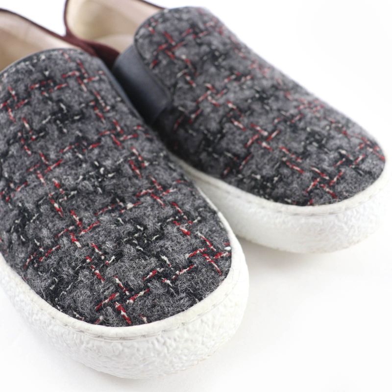 Chanel 16B G31713 Back Coco Mark Tweed Suede Leather Sneakers Slip-on Gray 36