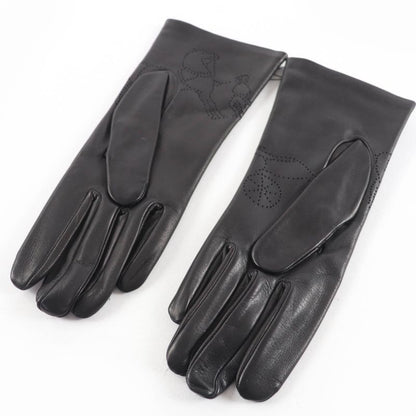 Hermes Carriage Embossed Design Leather Gloves Black 6.5 Storage Bag Included