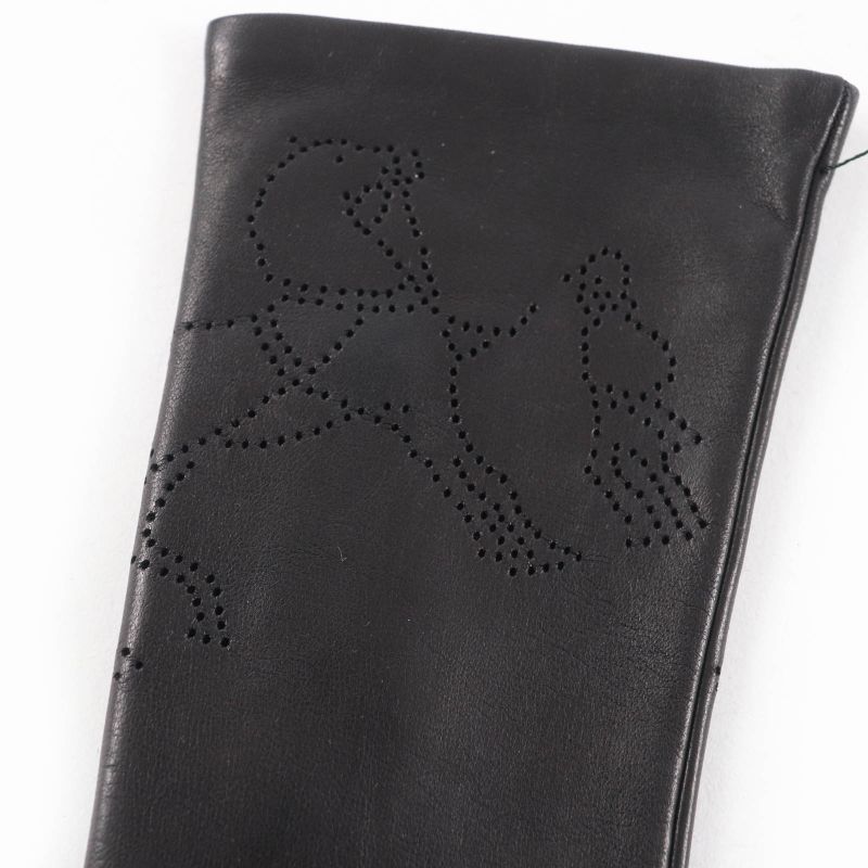 Hermes Carriage Embossed Design Leather Gloves Black 6.5 Storage Bag Included