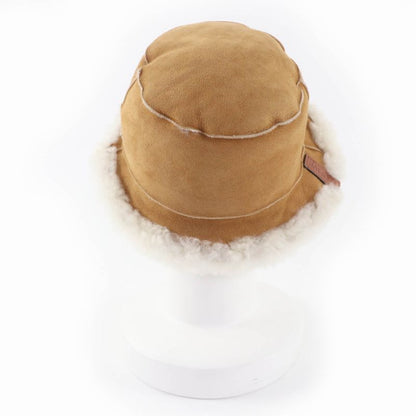 Loewe Logo Leather Shearling Bucket Hat Brown 57 Women's
