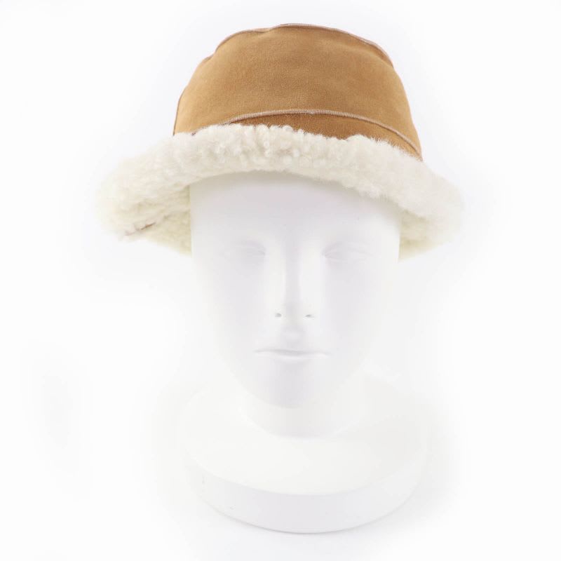 Loewe Logo Leather Shearling Bucket Hat Brown 57 Women's