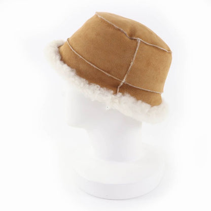 Loewe Logo Leather Shearling Bucket Hat Brown 57 Women's