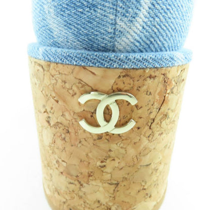 Chanel 23 B Chain Decoration Denim Loafers Indigo With Here Mark Hardware
