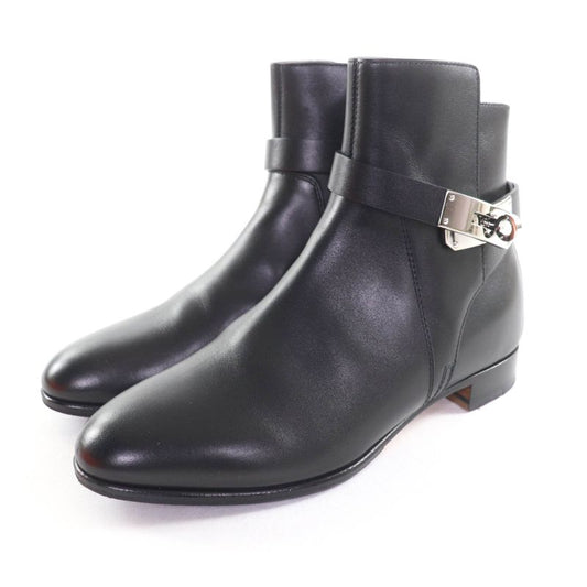 Hermes Neo Silver Hardware Kelly Buckle Leather Short Boots Black 34.5 Box And