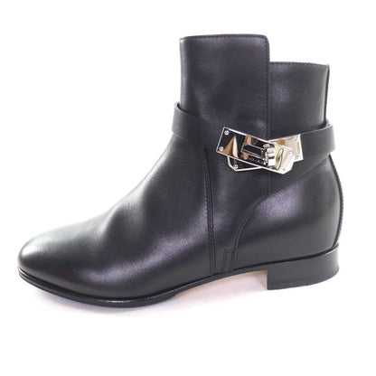 Hermes Neo Silver Hardware Kelly Buckle Leather Short Boots Black 34.5 Box And