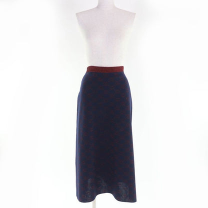 Gucci Wool Lame Jacquard GG Pattern Long Knit Skirt Navy Red