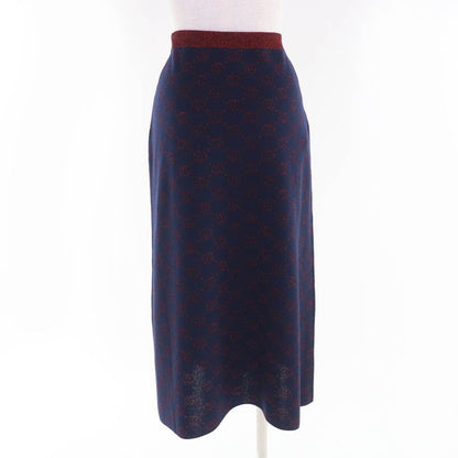 Gucci Wool Lame Jacquard GG Pattern Long Knit Skirt Navy Red