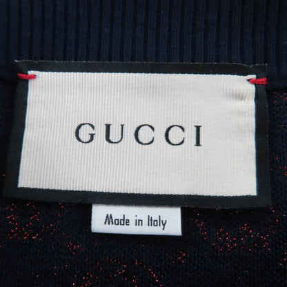 Gucci Wool Lame Jacquard GG Pattern Long Knit Skirt Navy Red