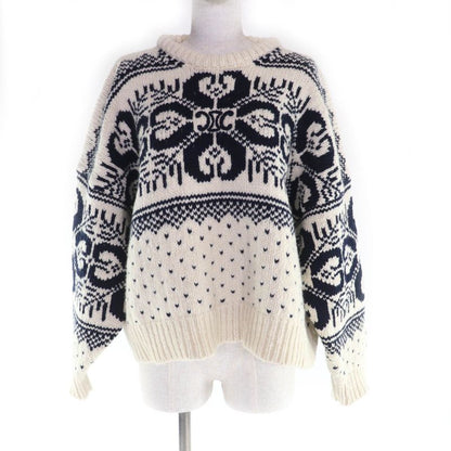Celine 24-25aw 2adlr888z01ma Cashmere Blend Triomphe Embroidery Crew Neck Long Sleeve Knit Off White Navy S
