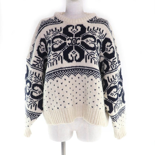 Celine 24-25aw 2adlr888z01ma Cashmere Blend Triomphe Embroidery Crew Neck Long Sleeve Knit Off White Navy S