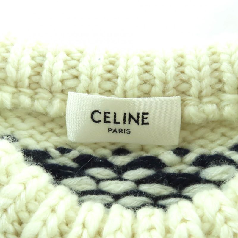 Celine 24-25aw 2adlr888z01ma Cashmere Blend Triomphe Embroidery Crew Neck Long Sleeve Knit Off White Navy S