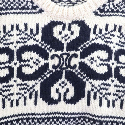 Celine 24-25aw 2adlr888z01ma Cashmere Blend Triomphe Embroidery Crew Neck Long Sleeve Knit Off White Navy S