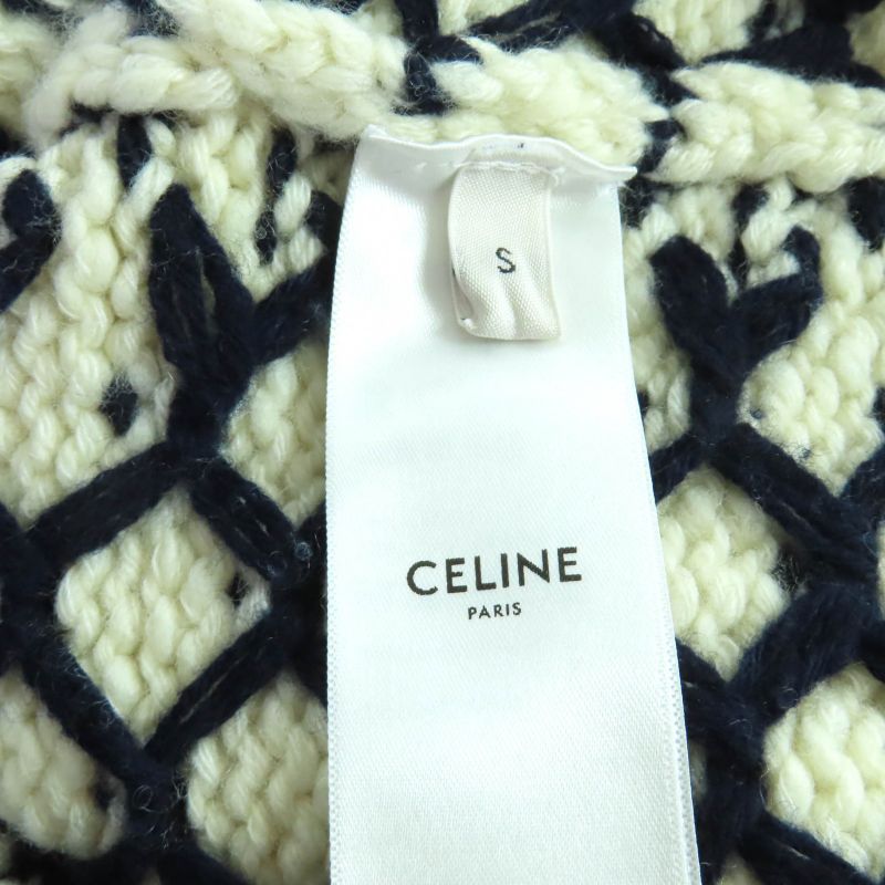 Celine 24-25aw 2adlr888z01ma Cashmere Blend Triomphe Embroidery Crew Neck Long Sleeve Knit Off White Navy S