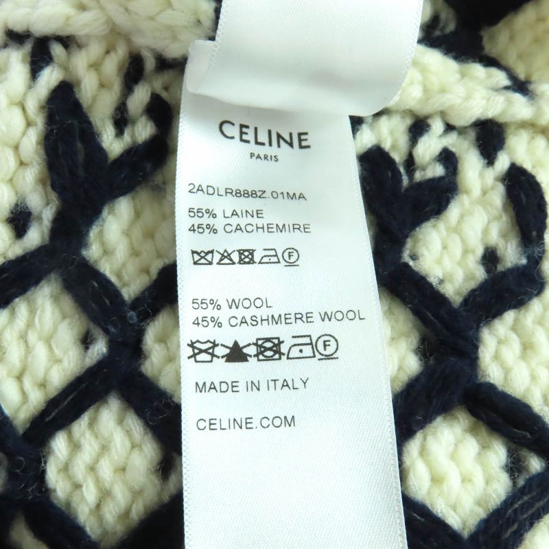 Celine 24-25aw 2adlr888z01ma Cashmere Blend Triomphe Embroidery Crew Neck Long Sleeve Knit Off White Navy S