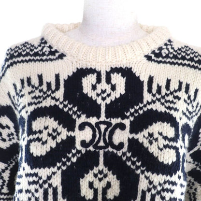 Celine 24-25aw 2adlr888z01ma Cashmere Blend Triomphe Embroidery Crew Neck Long Sleeve Knit Off White Navy S