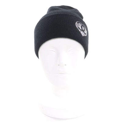 Chanel 100% Cashmere Coco Mark Knit Cap With Rhinestones Black