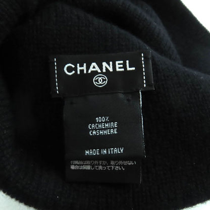 Chanel 100% Cashmere Coco Mark Knit Cap With Rhinestones Black