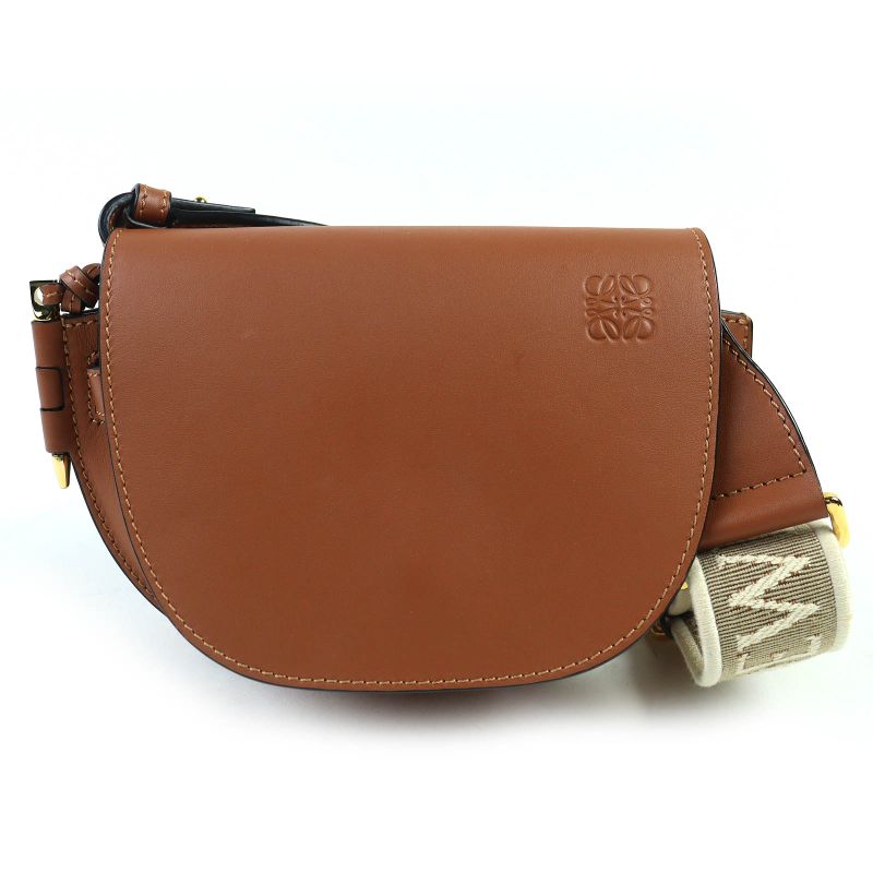 Loewe A650n46x13 Gate Dual Soft Calfskin Anagram Pochette Mini Shoulder Bag Logo Jacquard Tan