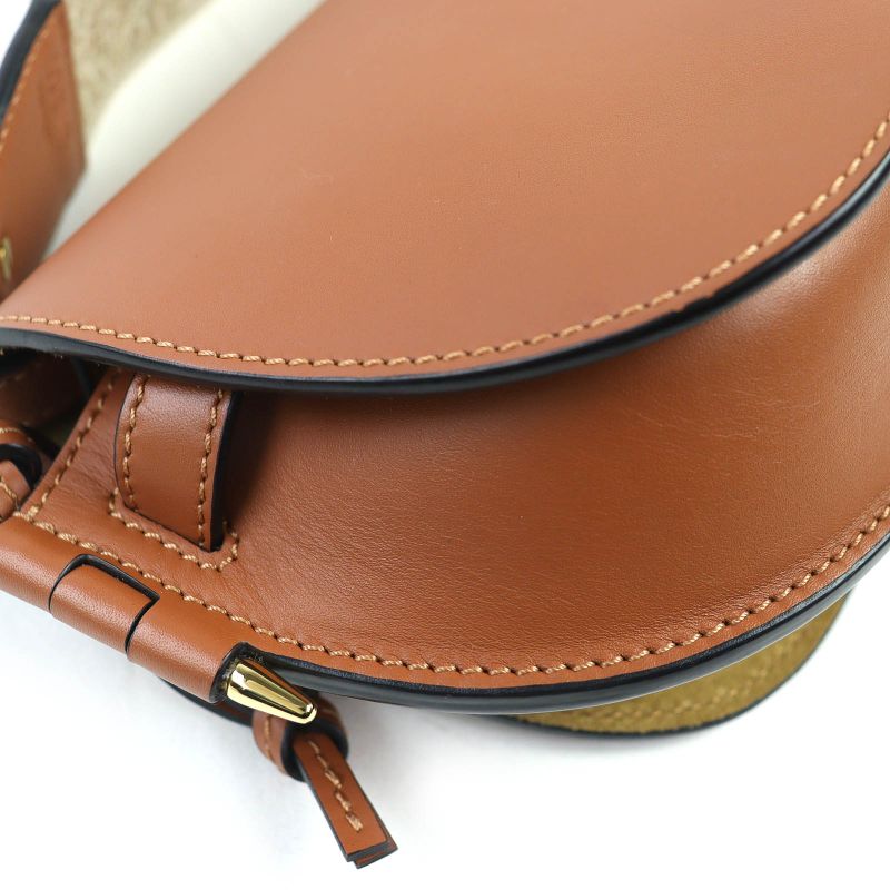 Loewe A650n46x13 Gate Dual Soft Calfskin Anagram Pochette Mini Shoulder Bag Logo Jacquard Tan