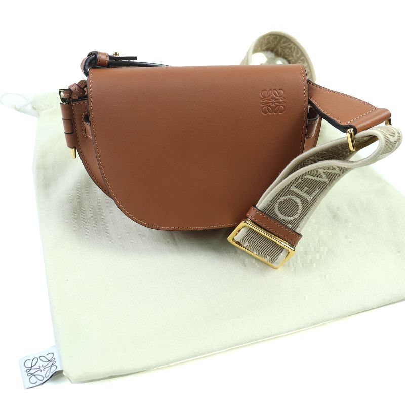 Loewe A650n46x13 Gate Dual Soft Calfskin Anagram Pochette Mini Shoulder Bag Logo Jacquard Tan