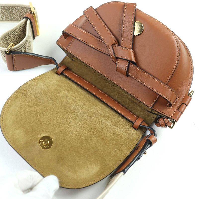 Loewe A650n46x13 Gate Dual Soft Calfskin Anagram Pochette Mini Shoulder Bag Logo Jacquard Tan